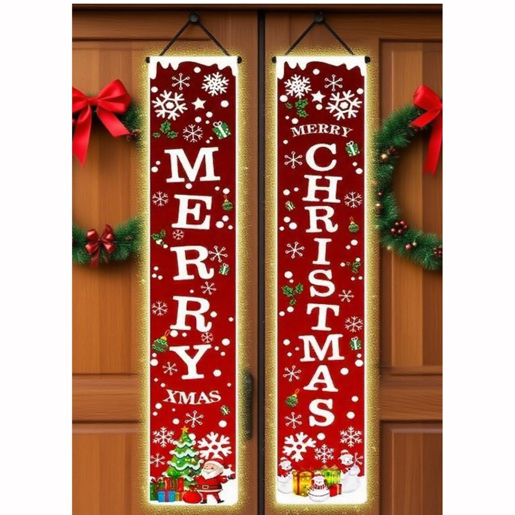 Christmas Porch Banners Merry Christmas Banner Sign - Christmas Front Porch Door Decorations - Outdoor Xmas Decor - Red Merry Christmas Sign For City