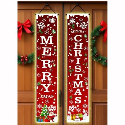 Christmas Porch Banners Merry Christmas Banner Sign - Christmas Front Porch Door Decorations - Outdoor Xmas Decor - Red Merry Christmas Sign For City