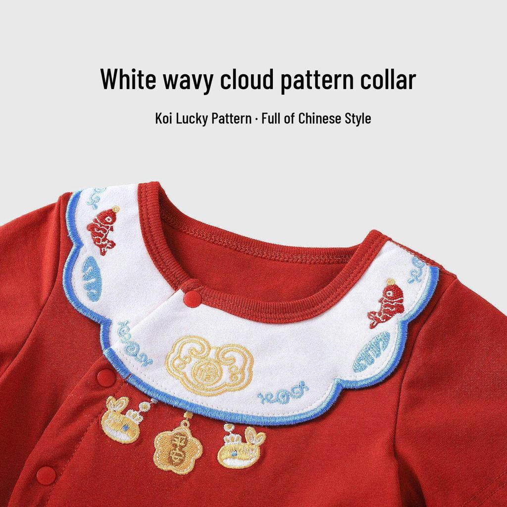 Youqi Festive Red Romper for Newborns – First Birthday & 100 Days Celebration