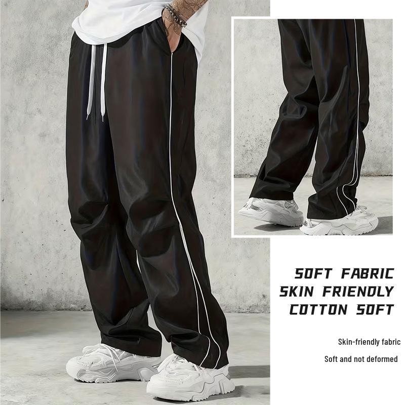 European-Size Men's Retro Sports Casual Pants - High Street Hong Kong Style, Loose Straight Leg