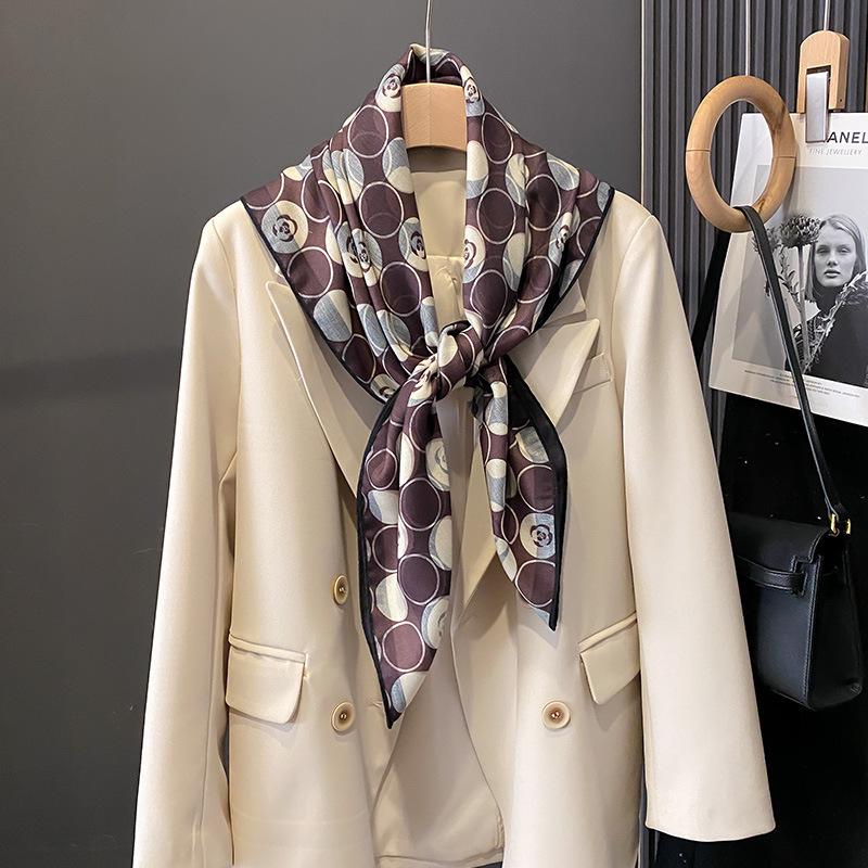 Korean Version of Polka Dot Camellia Big Square Scarf New Spring and Autumn Summer Scarf Scalp Sunscreen Shawl Double-sided Printing for Women