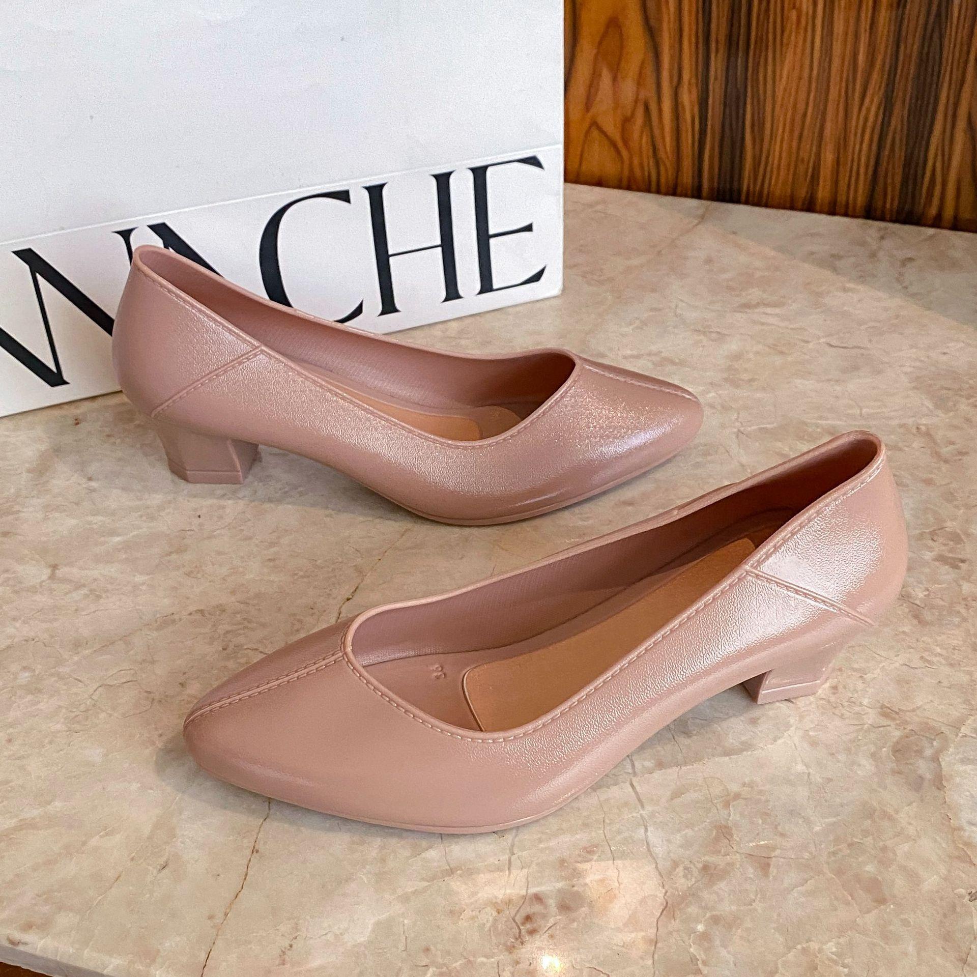 

Женские модные нескользящие водонепроницаемые повседневные дождевые сапоги на высоком каблуке 40 хаки