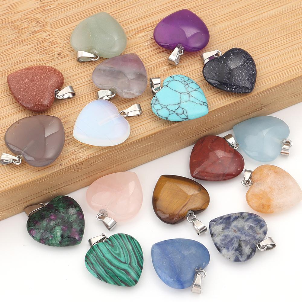 Herzförmiger Naturstein Anhänger Tigerauge Amethyst Jade Kristall Stein Charms Für DIY Exquisites Halsketten Schmuckzubehör