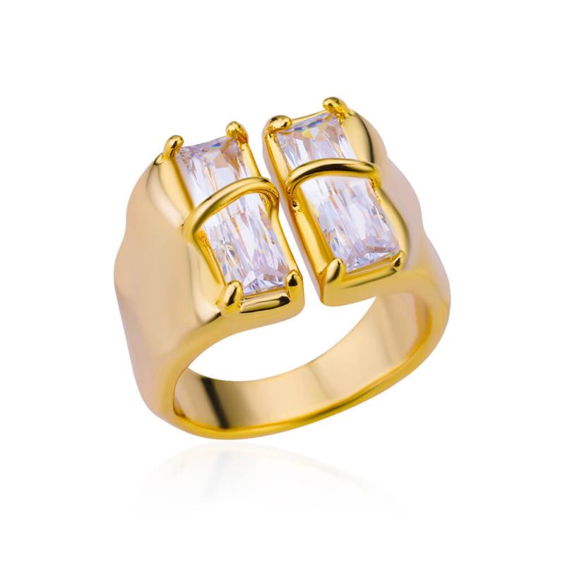 2025  Trendy Gold Plated Stainless Zircon  Rings For Women Chain Geometry Zircon Finger Ring Jewelry Gift