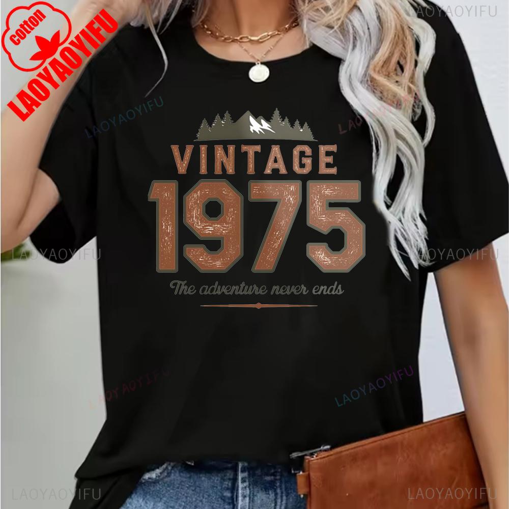 Vintage 1975 Funny 50Th Birthday Gifts 50 Years Old Retro Print T-Shirt Short Sleeve Crew Neck Casual Top for Summer & Spring