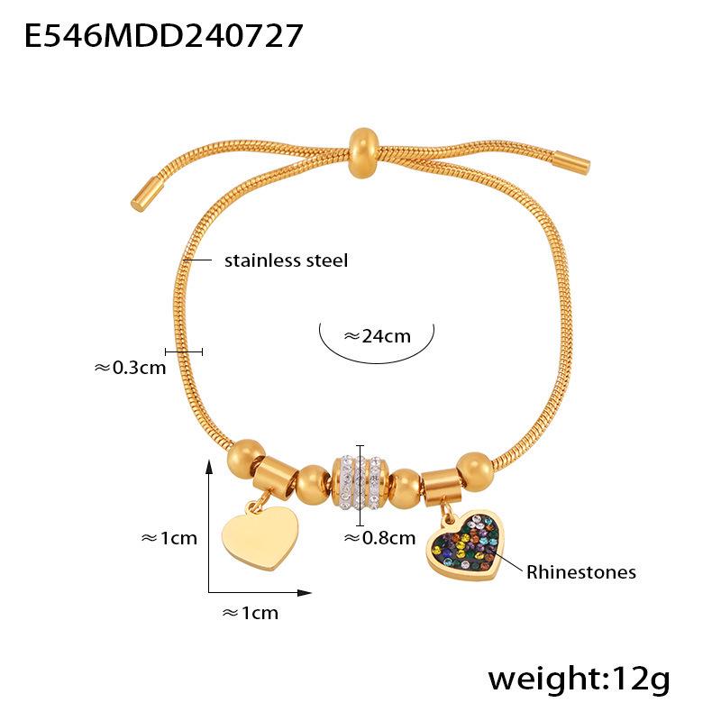 

Геометрический браслет-сердце с инкрустацией бриллиантами, ретро, регулируемый, нержавеющая сталь с покрытием из 18-каратного золота.
