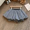 Summer Teen Girls Puff Skirt Retro Checkered High Waist A Line Mini Skirt for Kids Cute Bubble School Children Short Skirt