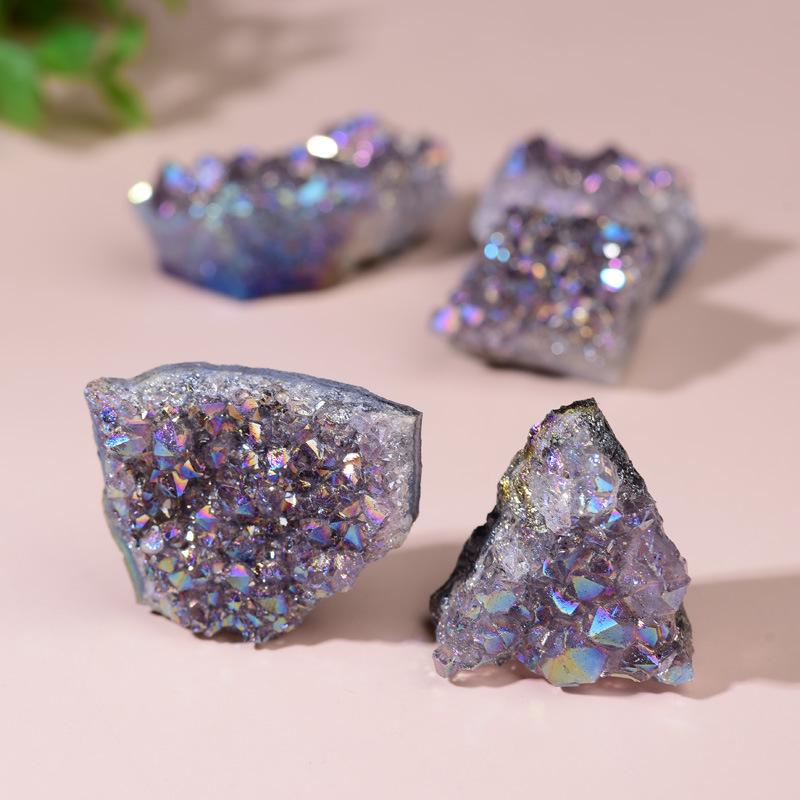 Electroplated Amethyst Cluster Crystal Ornament - Natural Purple Raw Stone Jewelry