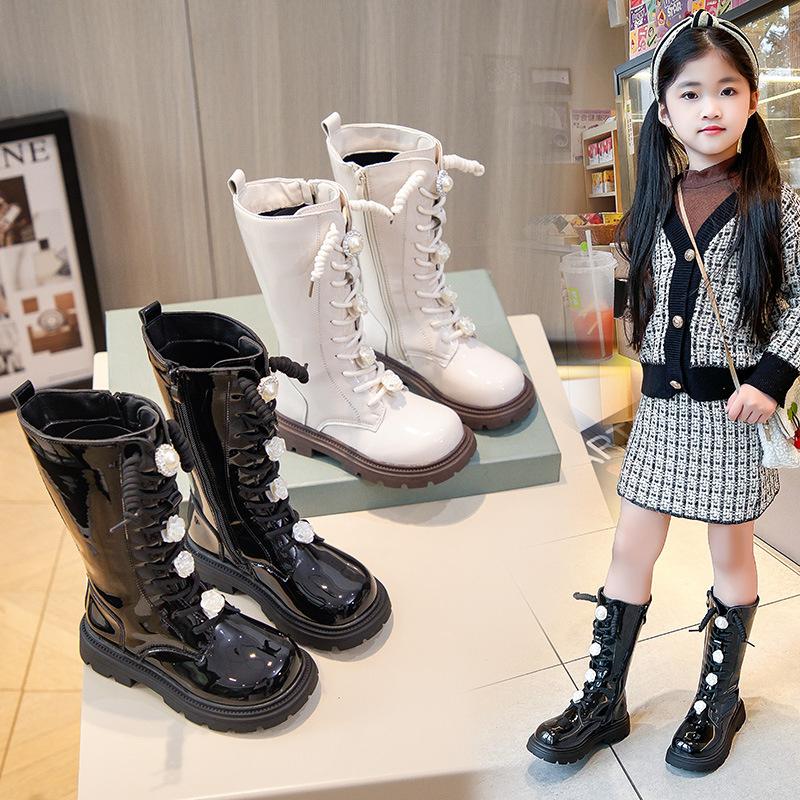 Fashion Fashion Children Long Boots for Girls Patent Leather Princess Knight Boots Autumn Winter Flower Versatile Girls Shoes