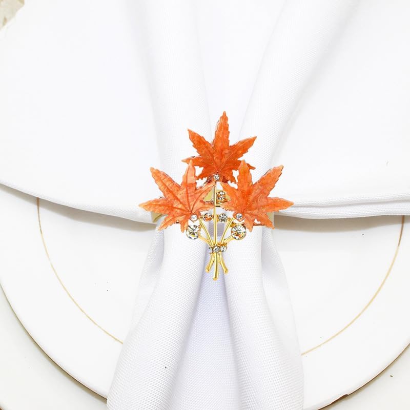 4 Pcs Maple Leaves Napkin Ring, Fall Metal Napkin Ring Holder Maple Leaves Serviette Buckle Holder Autumn Leaf Napkin Buckle for Harvest Season