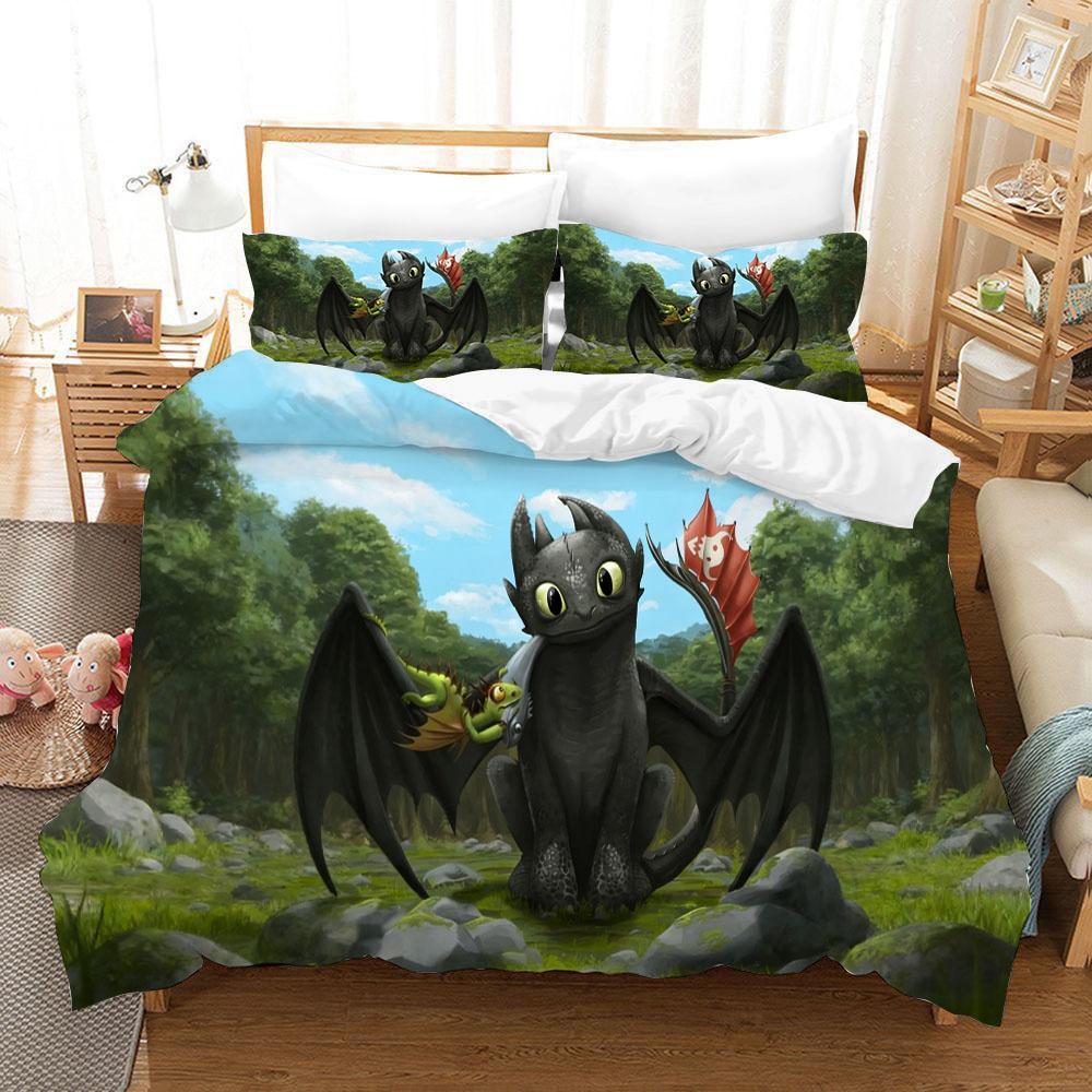 Cartoon Duvet Cover Pillowcase Bedding Set Funny Toothless Adult Boy Girl Bedroom Decoration Children Single Double Large Siz