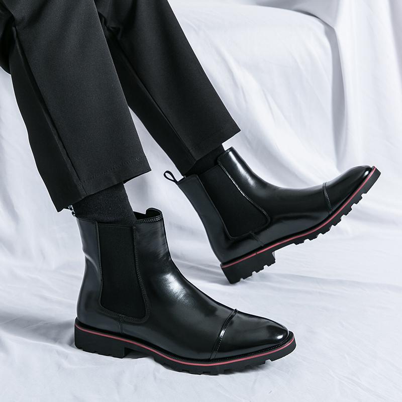 Fashion High Quality Men Boots Slip-On Low Heel Black Color High Top Botas Mujer Casual Ankle Motorcycle Shoes Leather Chelsea Boots