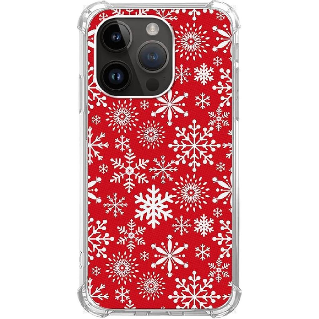 Red Christmas Snowflakes Phone Case Compatible with iPhone 14 Pro Max, Aesthetics Christmas Snowflakes Silicone Shockproof TPU Bumper Protective