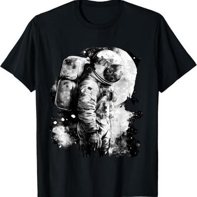 Astronaut Moon Cosmic Dreamer Black White T-Shirt