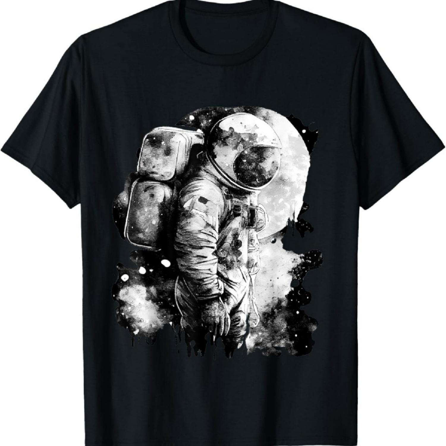 

Astronaut Moon Cosmic Dreamer Black White T-Shirt S