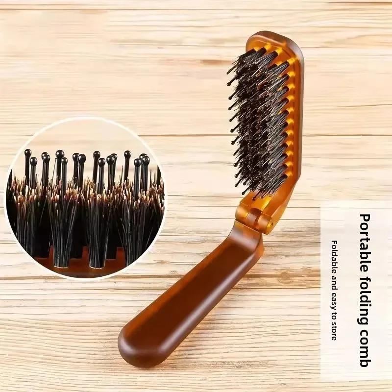 Foldable Hair Comb Portable Boar Bristle Hair Brush Hair Brush Head Massager Travel Combs Hair Styling Accessories