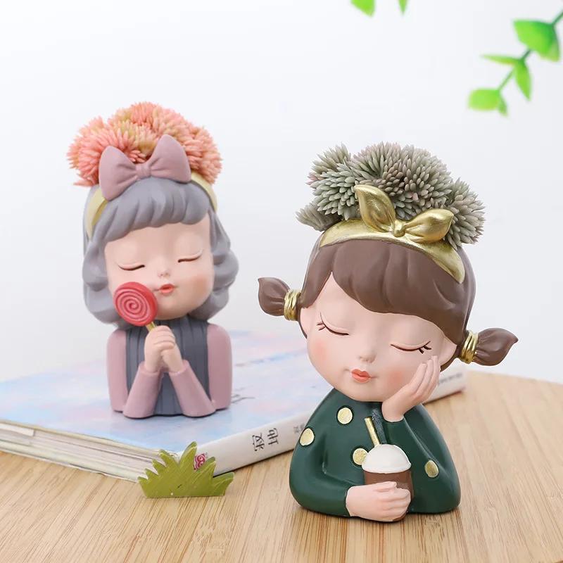 European Resin Gardening DIY Succulent Flower Pot Table Top Creative Cute Girl Green Plant Small Flower Pot