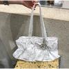 Korean Style Polka Dot Ruffle Shoulder Bag Women's Large Capacity Tote Bag Magnetic Buckle Design Lightweight Commuter Handbag