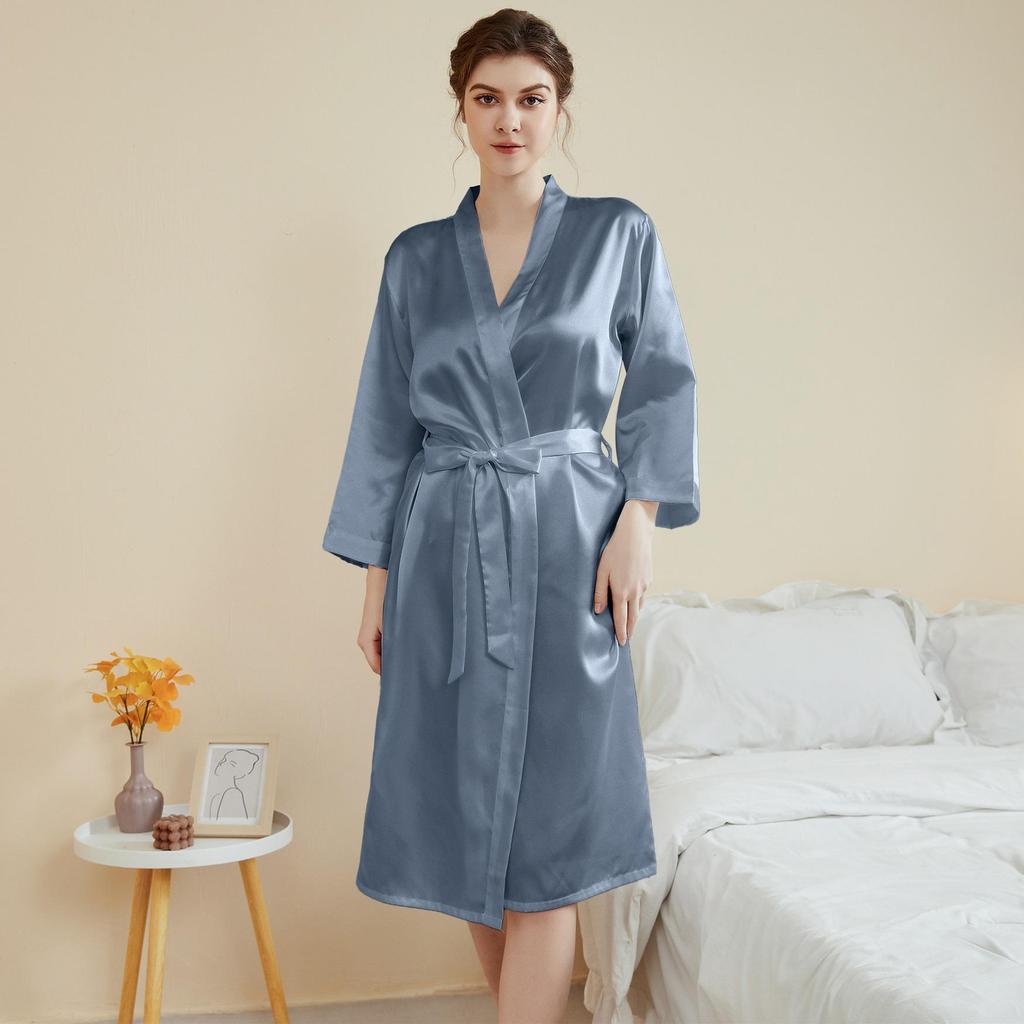 Satin Damen Frühling/Sommer Morgenmantel: Leichter Luxus, Kühlung, Neun-Ärmel-Pyjama und Bademantel
