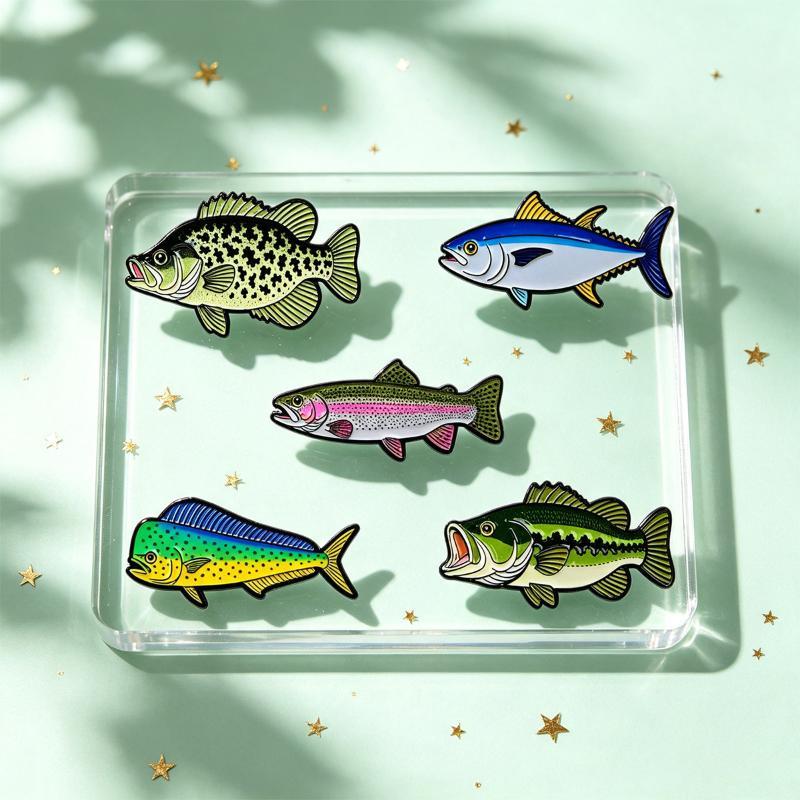 1/5Pcs Freshwater Saltwater Fish Enamel Pins Trout Tuna Bass Lapel Pin Fishing Lover Brooch Backpack Clothes Decor Gift