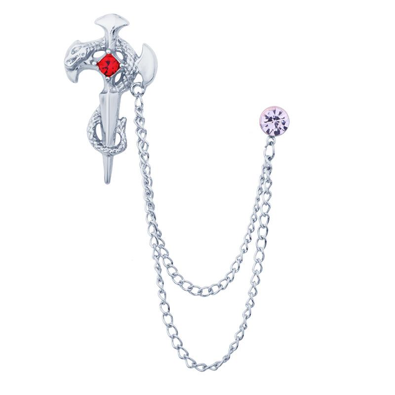 

New Snake Cross Brooch Pin for Men s Suit Trendy Tassel Chain Rhinestone Lapel Pins Fashion Jewelry Accessories