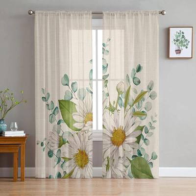 Flowers Daisies Eucalyptus Leaves Sheer Curtains For Living Room Bedroom Tulle Curtain For Kitchen Voile Curtain Blind Panels