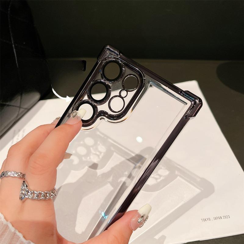 Electroplating Four Corner Airbags Suitable for Samsung S24 Ultra Mobile Phone Case S25 Lens Film Anti Fall Protection Case NOTE10