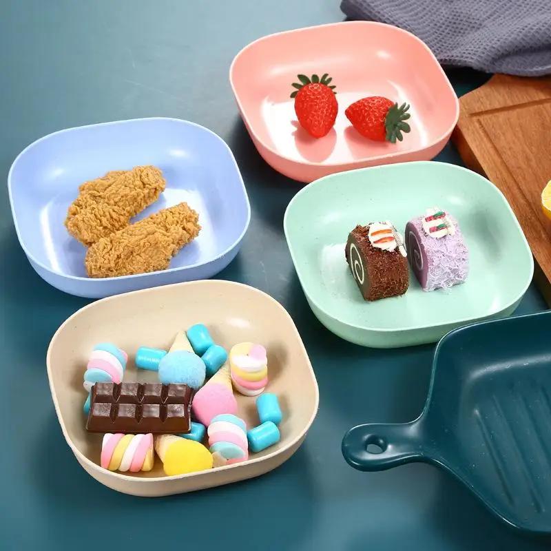 1set Plastic Square Food Plate, Household Kitchen Storage Tray, Food Bone Residue Dish