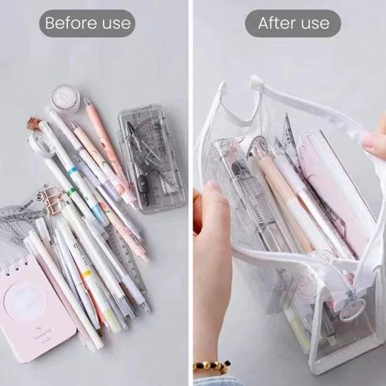 Clear Pencil Pouch Transparent Pencil Case with Zipper Stationery Toiletries Organizer Travel Cosmetic Makeup Storage Bag for School Office Supplies
