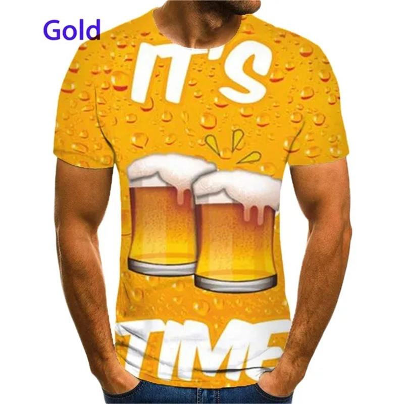 Beer Cheers Printing Tee Shirt Men Summer Cool Men 3D Beer Bubble Graphic T Shirts Short-sleeved T-shirt Fashion Casual Tops Tee