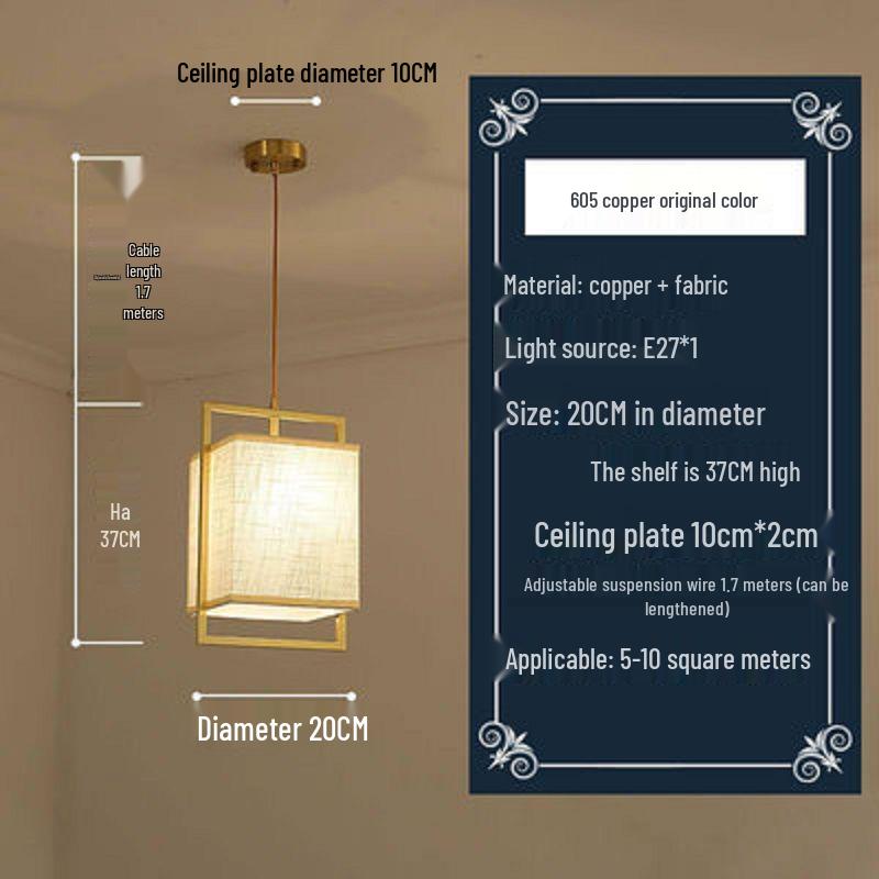 All-Copper Enamel Pendant Light - New Chinese Luxury for Dining, Bar, Aisle, Bedroom, or Tea Room.