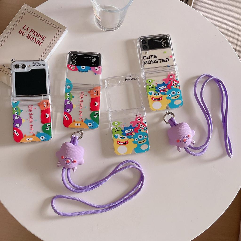 Japanese Korean Cartoon Monster Lanyard Case for Samsung Z Flip 3/4/5