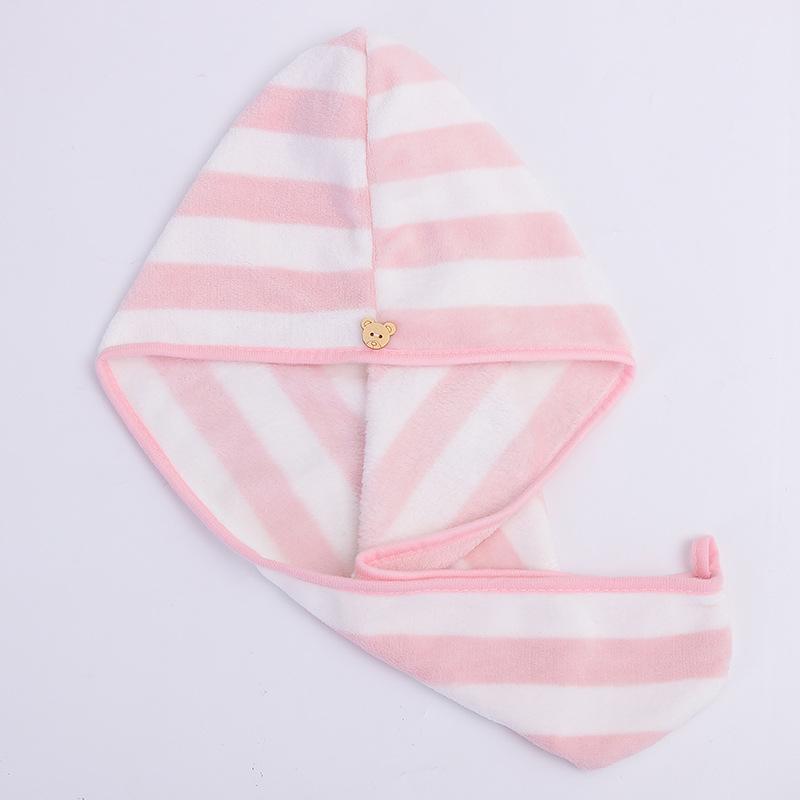 Streifenförmige Haartrockenhaube aus Korallensamt - Superabsorbierend, Schnelltrocknend, Niedliches & Modisches Handtuch