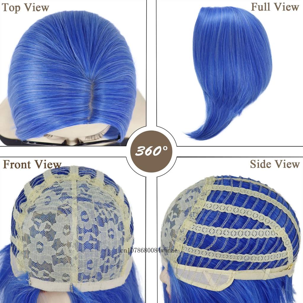 Synthetic Hair Short Straight Blue Bob Cosplay Wigs for Women Anime Cartoon Costume Wig with Glasses Set Halloween Party Use