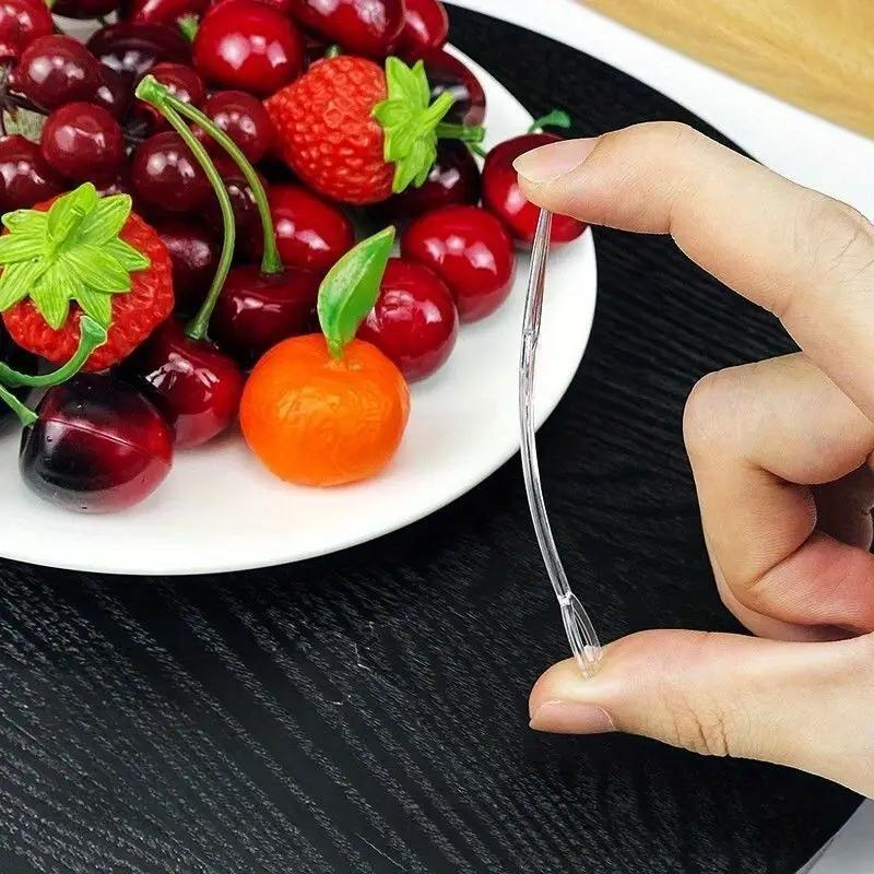 100PCS Transparent Disposable Fruit Forks Household Plastic Fruit Pick Cake Forks Individually Packed Small Forks Dessert Forks