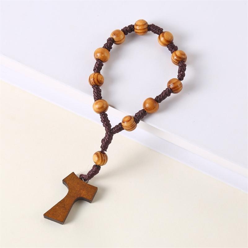 Holzperlen Rosenkranz mit 8mm Perlen und Kreuzanhängern für Gebetsmeditationen Eleganter Holzmaserung Rosenkranzperlen