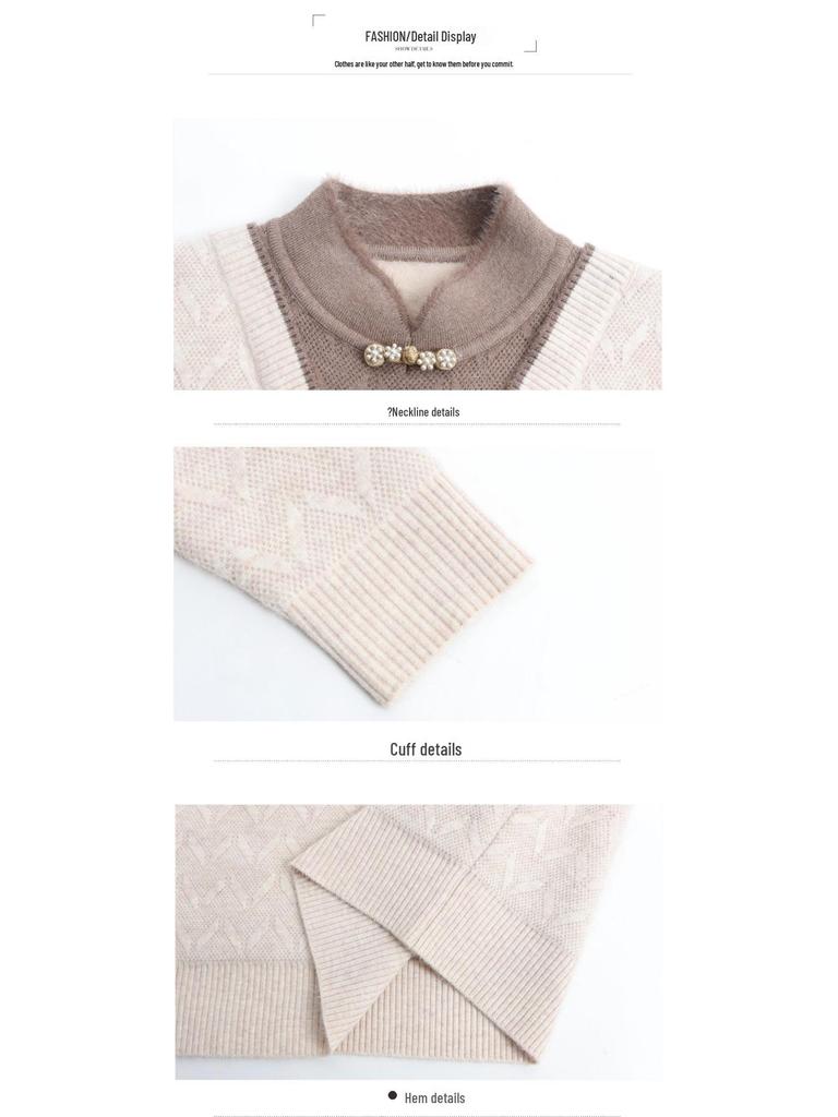 Mom's Stylish Improved Cheongsam Top: Middle-Aged Women's Velvet-Thickened Winter Sweater