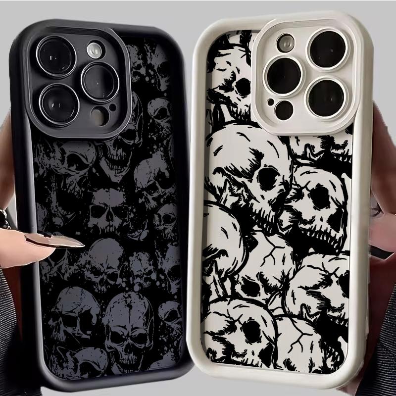 Punk Style Skull Art Print Phone Case for iPhone 17 16 15 14 13 12 11 Series Pro Max Plus
