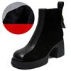 Johnature Stivali alla moda con tacco alto per donna, stivali Chelsea in vera pelle con tacco spesso e bassi in pelle di mucca