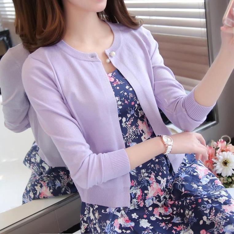 Knitted cardigan short sunscreen small shawl thin coat spring and summer new women's sweater long-sleeved air-conditioning shirt