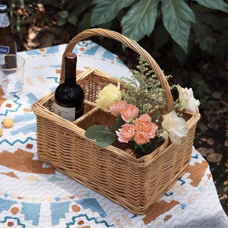 Wicker Picnics Basket Light weight Fashion Basket Travel Camping Basket for Dining and Wine Storage