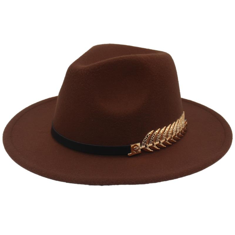Top Hat Men'S Golden Fishbone Women'S Woolen Jazz Hat Big Brim Felt Hat Retro Hat