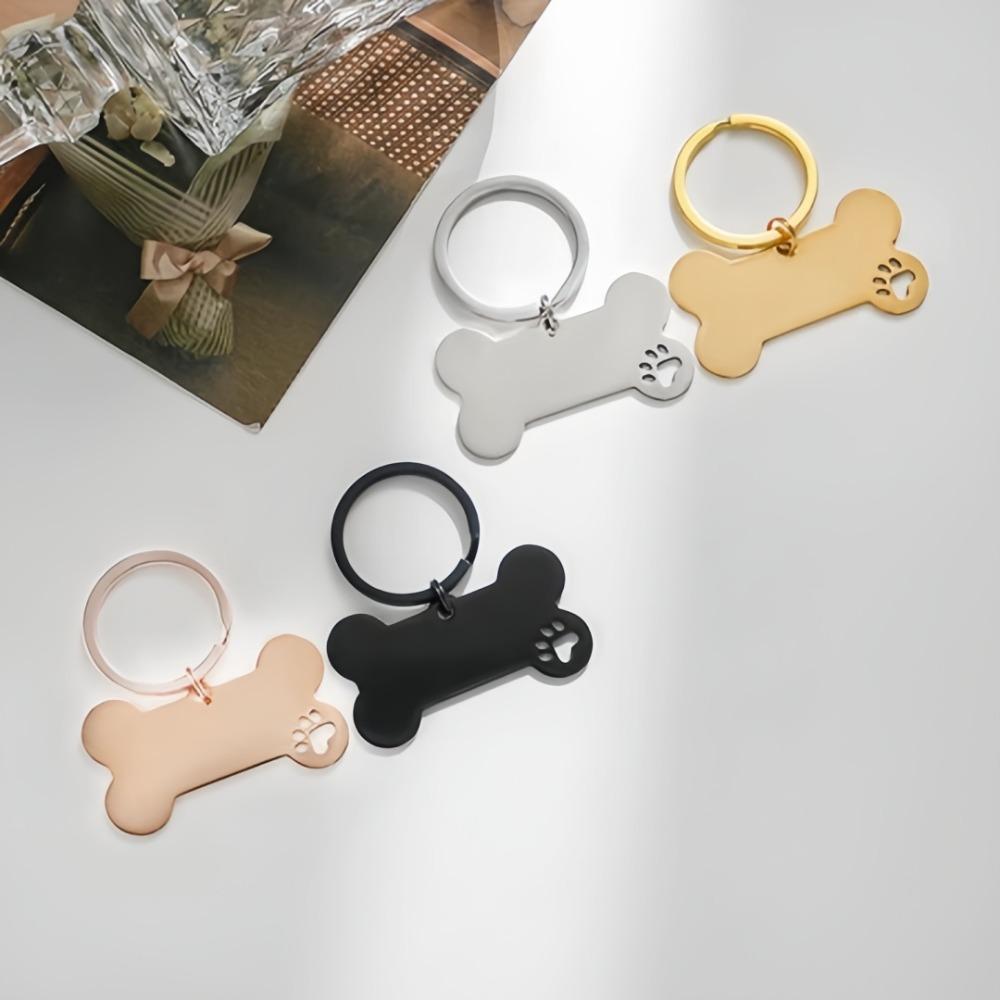 Personalized Pet Tag Keychain Stainless Steel Name Tags Dog Collar Anti-Lost Dog Decoration Bone Style for Pet Nameplate Pendant