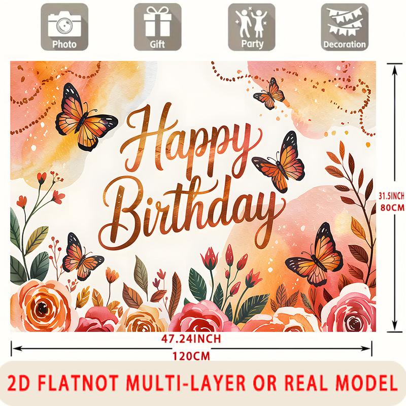 Party Backdrop Happy Birthday Birthday Floral Butterfly Photo Booth Background Front Door Decor