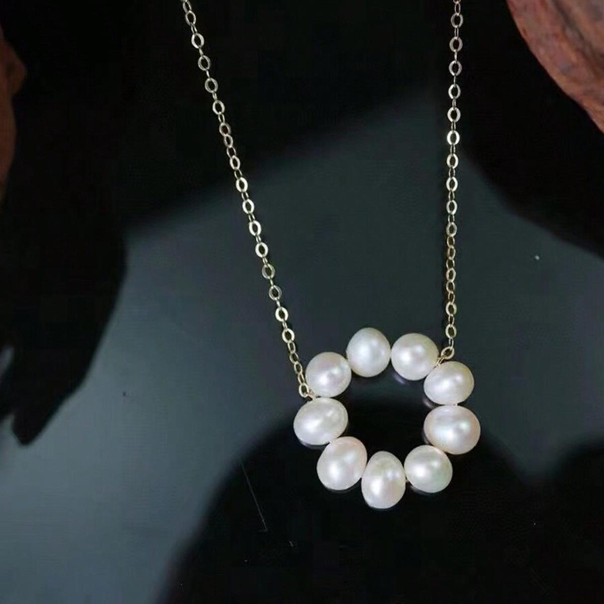 

Korean S925 Sterling Silver Freshwater Pearl Flower Pendant Necklace