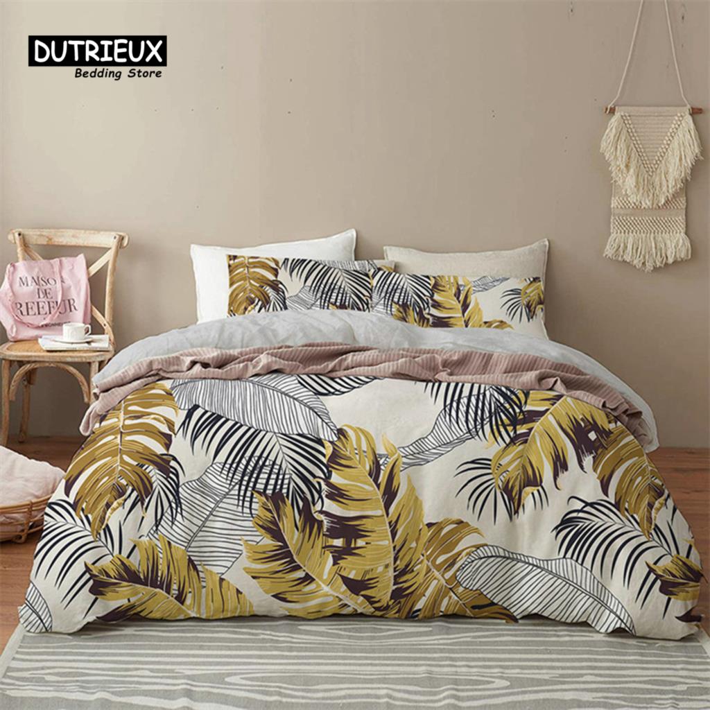 Comforter Green Palm Leaf Floral Bedding Set Tropical Leaves Flowers Animals Microfiber Comforter For Adults Kids Decor