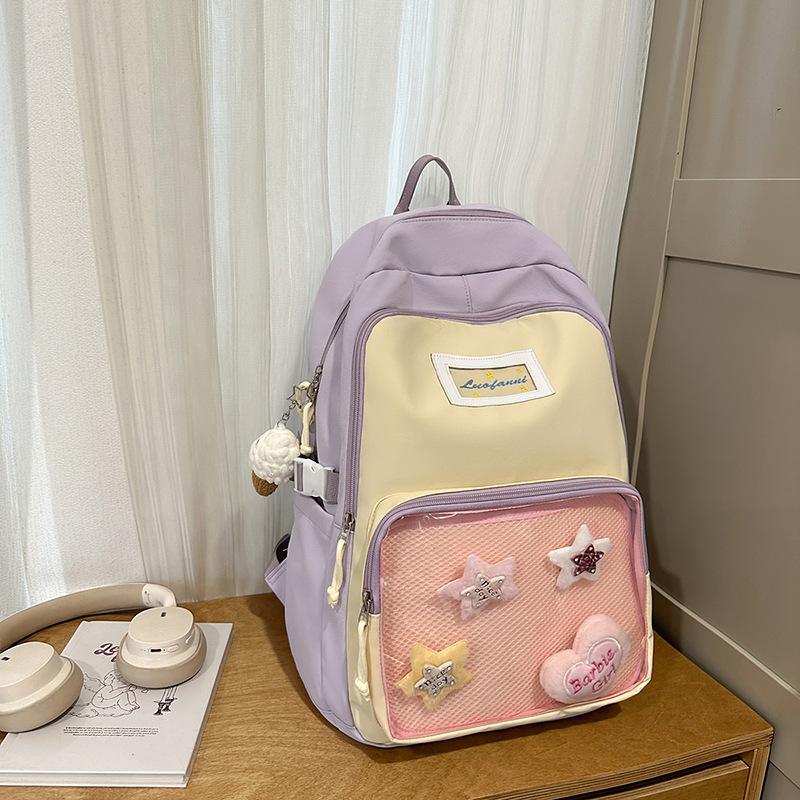 Cute Schoolbag Female Student Large-capacity Color Matching Transparent Bag Backpack Two-dimensional Backpack Dopamine Transparent Pain Bag