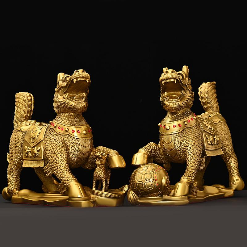 Auspicious All-Copper Ornament Home Store Desktop Decoration Male And Female Pair Eight Treasures Fire Kirin