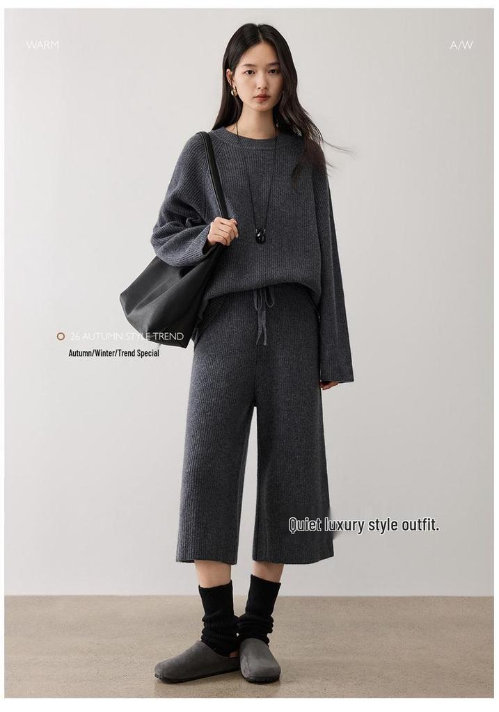 High-Waisted Ribbed Cashmere Pants - Warm and Elegant for Autumn/Winter