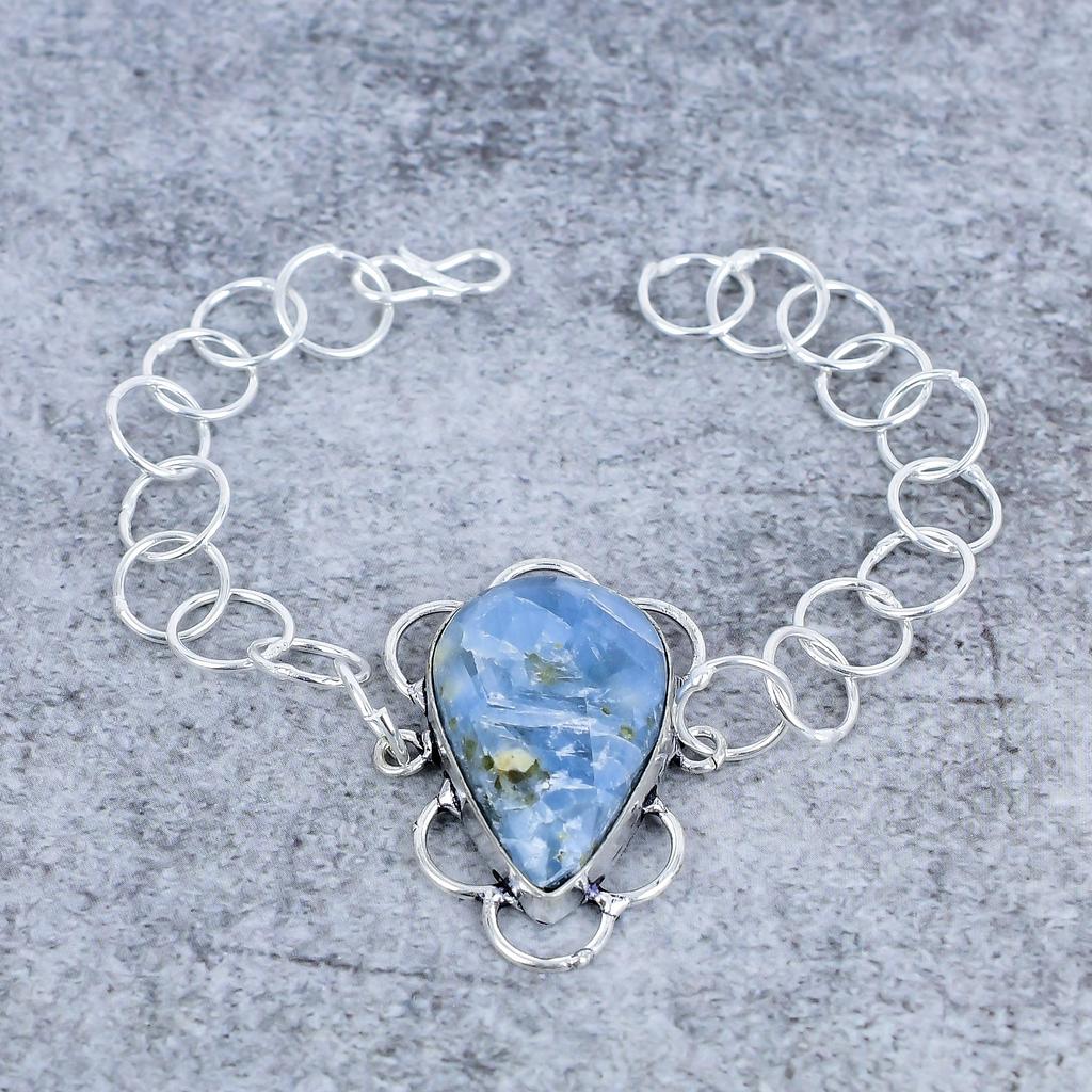 Blue Kyanite Gemstone Handmade 925 Sterling Silver Bracelet 7-8" M-2717